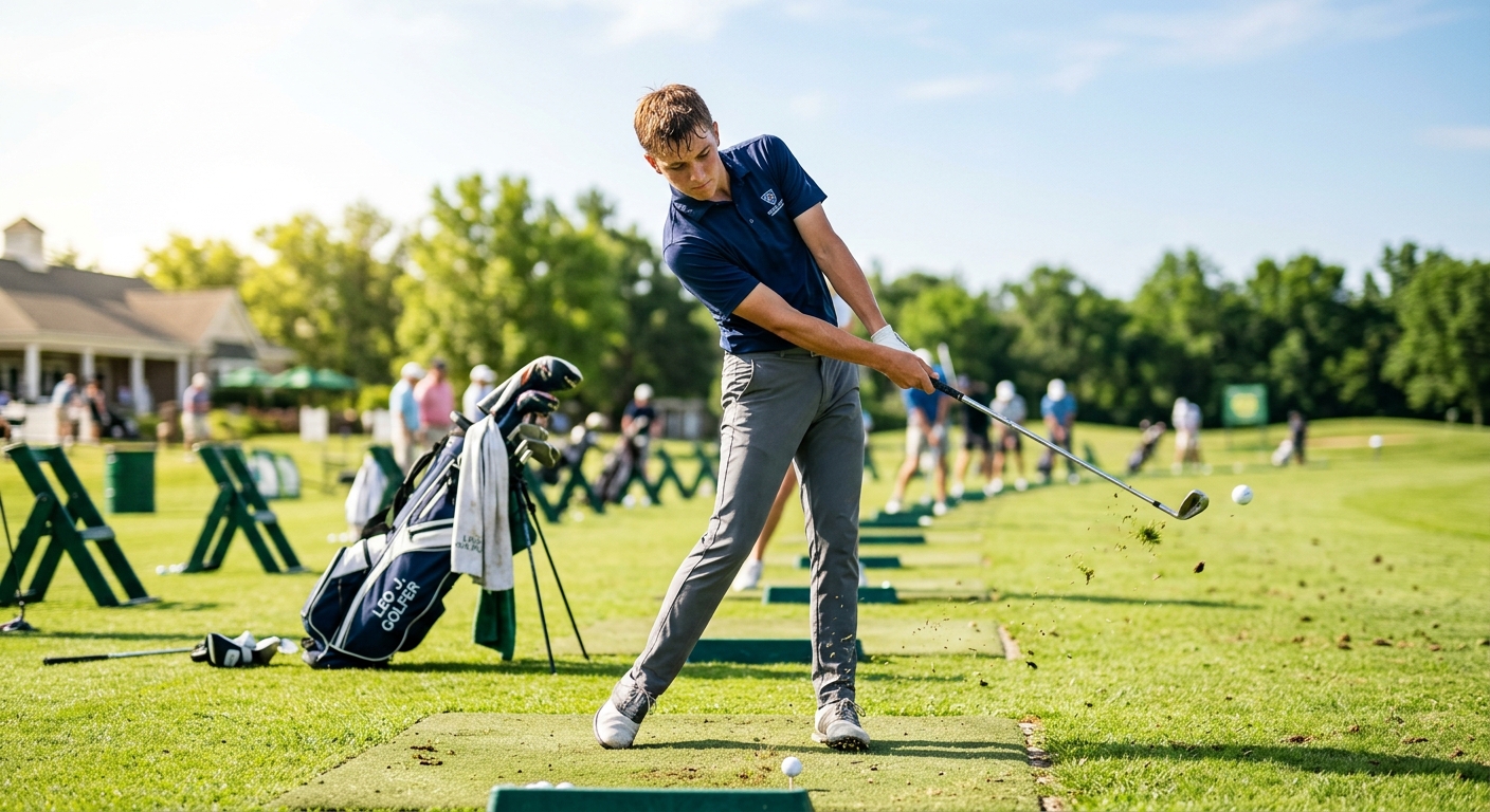 Junior golfer on the practice range